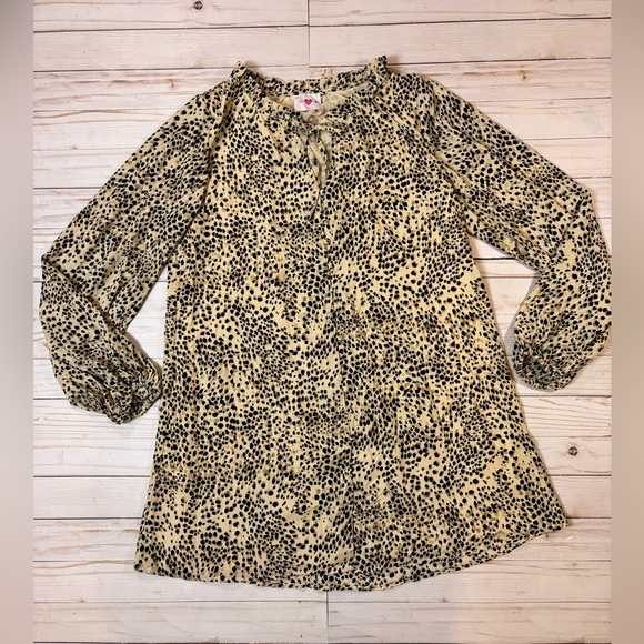 Buddy Love Leah Button Up Short Mini Dress Size Small Tan Leopard Long Sleeve - Picture 4 of 9